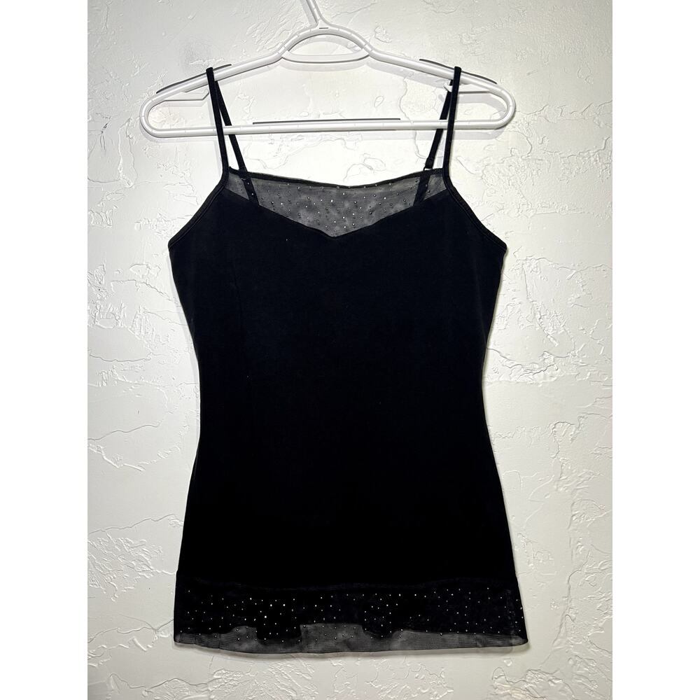 Express jeweled stretch‎ mesh trim cami tank top built in bra womens medium y2k